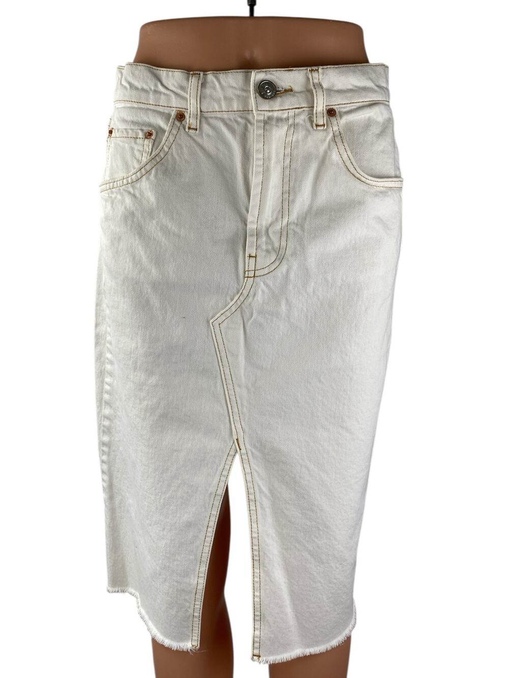 Urban Outfitters BDG Womens White High Rise Slit Midi Flare A-Line Denim Skirt M